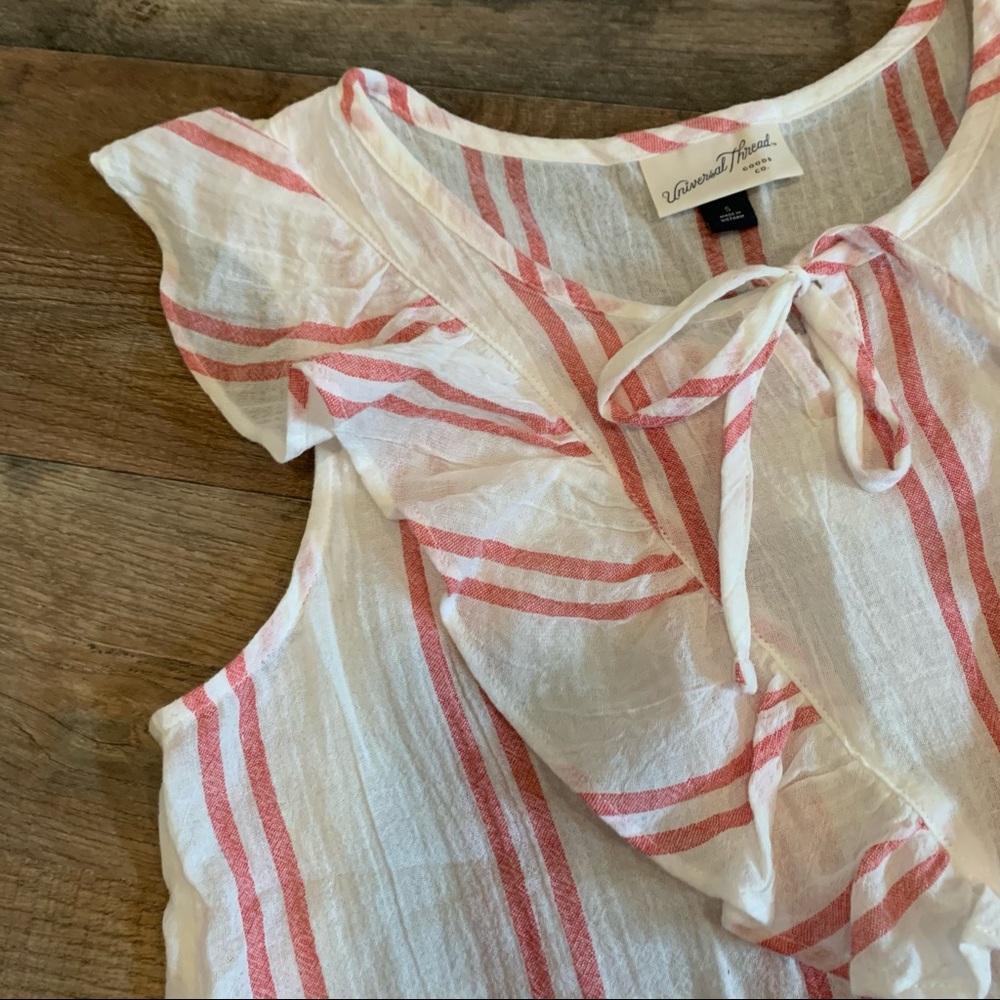 Universal Thread Ruffle Neckline Red Striped Top - image 3